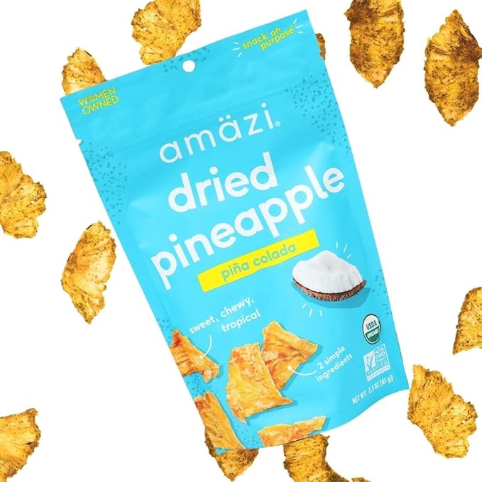 Amäzi Foods | Dried Pineapple - Piña Colada (6 2.3oz Packs) | All Natural Snacks | No Sugar Added Dried Pineapple | Dehydrated Fruit