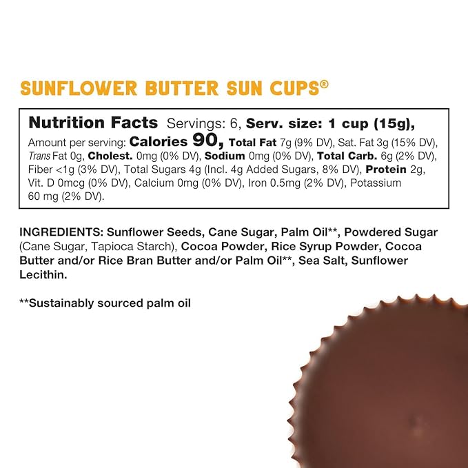 Free2b Sunflower Butter Sun Cups Safe for School and Allergy Friendly Gluten-Free Dairy-Free Nut-Free and Soy-Free Sweet and Creamy Cups 1-Cup Packages (Pack of 22)