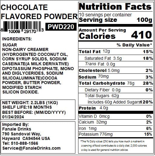 Fanale Premium Chocolate Bubble Tea Flavoring Powder | Perfect for Baking Smoothies Desserts and Drinks | Instant Flavoring Powder for Boba Milk Tea- 2.2 Pounds (Pack of 20).