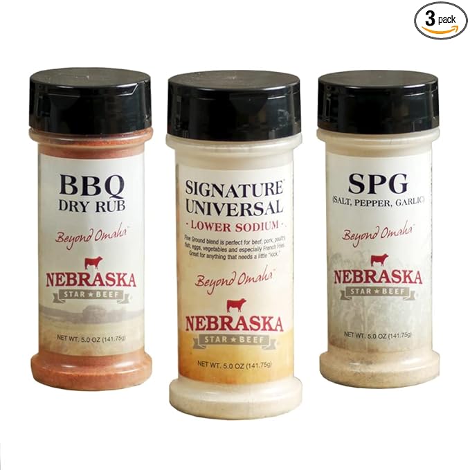 Nebraska Star Beef Seasoning Trio (1x Signatural SPG (Salt Pepper Garlic) Seasoning 1x Signature Universal (Lower Sodium) Seasoning 1x - Signature BBQ Dry Rub)