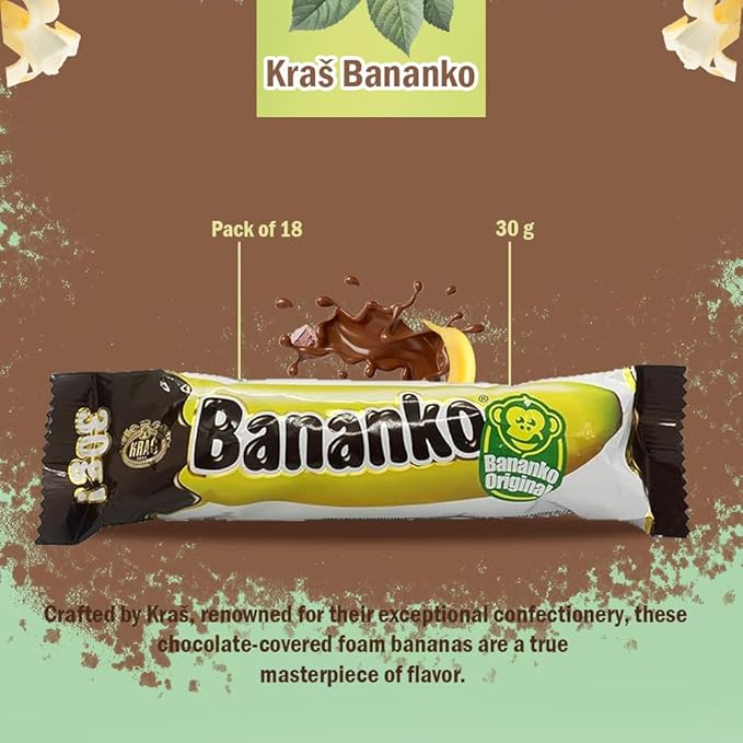 Kraš Bananko 120g - Irresistibly Delicious Mini Chocolate Covered Foam Bananas - Treat Yourself to Every Bite of Sweet Bliss! Pack of 5 (30G 18 Pack)