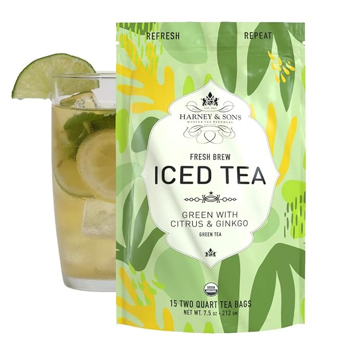 Harney &amp Sons Organic Green with Citrus &amp Gingko Fresh Brew Iced Tea | 15ct Brews up to 30 quarts of Iced Tea