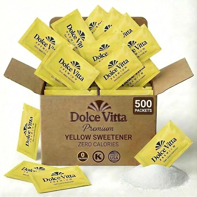 Dolce Vitta Premium Sucralose Sweetener Yellow Sweetener Bulk Pack 500 Individual Packets Zero Calorie Sugar Substitute for Coffee &amp Tea