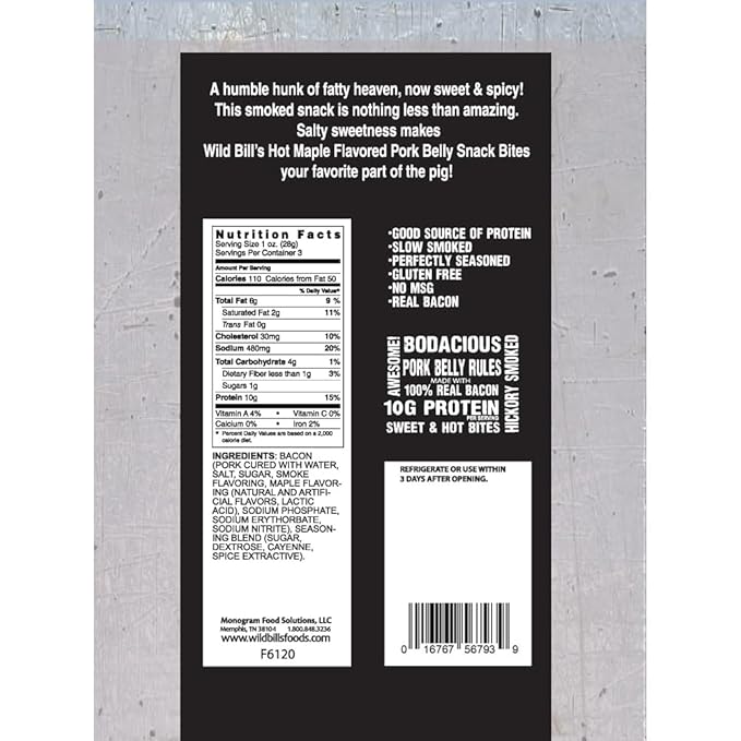 Wild Bill's 3oz Hot Maple Pork Belly Bites (3 Packs)