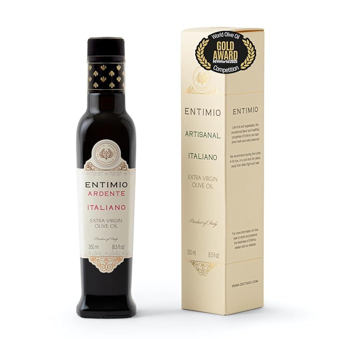 Entimio Ardente Organic Italian Extra Virgin Olive Oil from Italy 600+ mg/kg High in Polyphenols 2025 Gold Winner Sicily Early Harvest evoo Cold Extracted Lab Tested - 8.5 fl oz