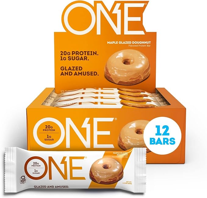 ONE Protein Bars Maple Glazed Doughnut Gluten-Free Protein Bar with 20g Protein and only 1g Sugar &amp Protein Bars Peanut Butter Cup Gluten Free Protein Bar with 20g Protein
