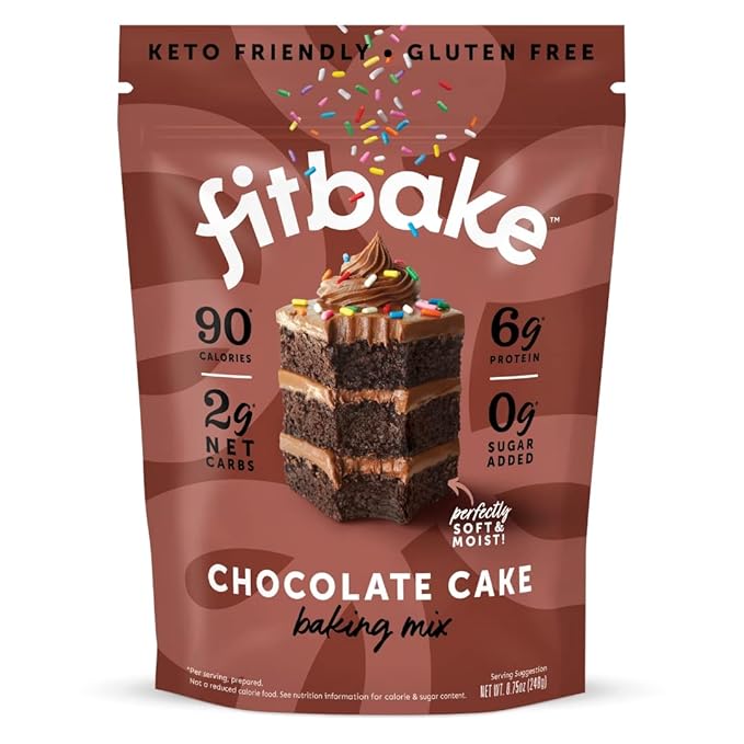 FitBake Chocolate Cake Baking Mix and Cream Cheese Frosting Bundle | 0g to 2g Net Carbs Per Serving | Keto Friendly Low Carb Food | Gluten Free Desserts | No Added Sugar