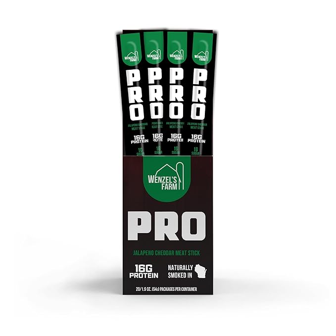 Wenzel's Farm PRO Snack Sticks - Naturally Smoked Handcrafted with Real Quality Meat (Jalapeno Cheddar) Pack of 10 Sticks (1.9oz Each)