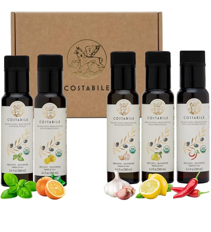 Gift set of 5 infused olive oils and Lemon Infused Olive Oil. Extra Virgin Olive Oil from a single grove in Italy COSTABILE