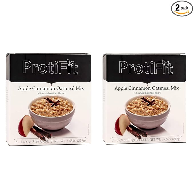 PROTIFIT - High Protein Apple Cinnamon Oatmeal Mix 2 Pack 15g Protein Low Calorie Low Fat Low Sugar Low Carb Ideal Protein Compatible 7 Servings Per Box (2 Pack)