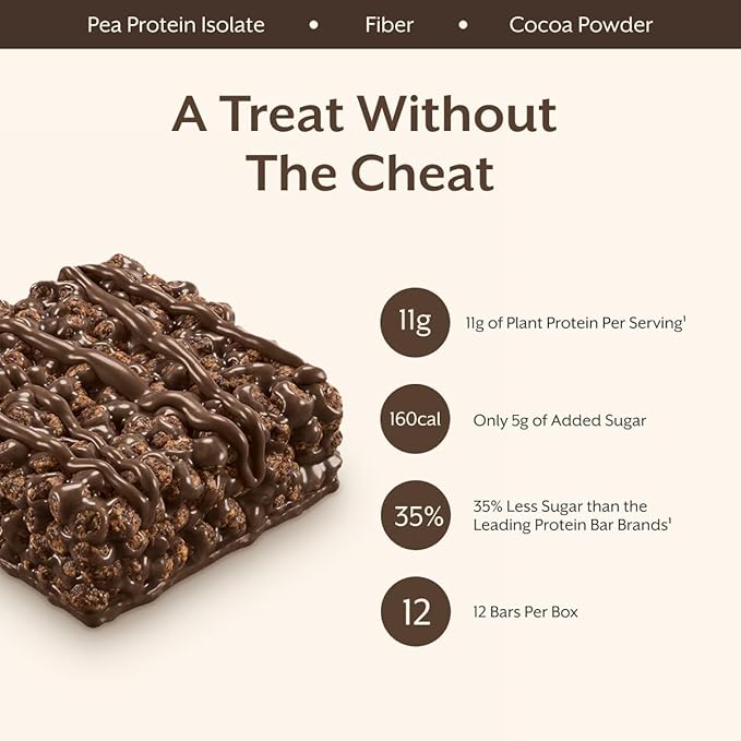 ProMix Nutrition Protein Plant Based Puff Bars - Chocolate - Marshmallow Crispy Treat - High Protein &amp Low Calorie - 12 Bars