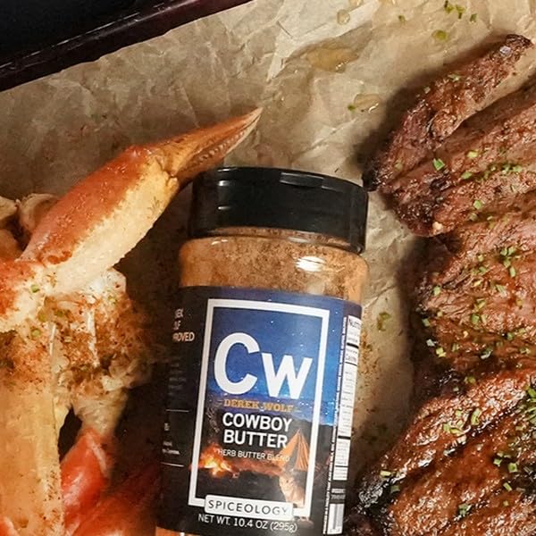 Spiceology – Derek Wolf Cowboy Butter Seasoning – Bold &amp Buttery Blend with Garlic Smoked Paprika &amp Mustard – Perfect for Beef Brisket Pork Chops Chicken Thighs &amp Steak – 10.4 oz