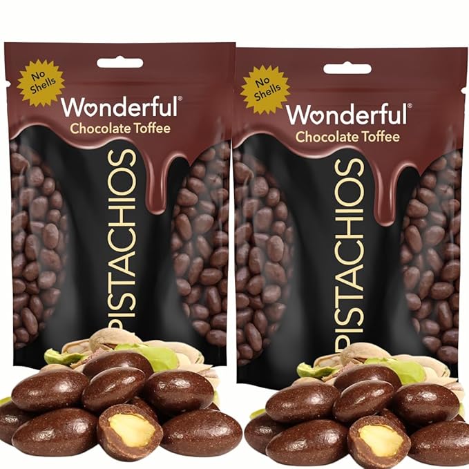 Dark Chocolate Toffee Pistachios - No-Shells Gourmet Nut Candy Snack 8 oz Total Resealable Bag Premium Pistachio Treat Protein &amp Fiber Rich Perfect for Gifting or On-the-Go (Chocolate Toffee)