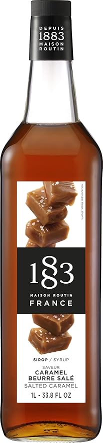 1883 Salted Caramel Syrup for Drinks Made in France 1 Liter Glass Bottle