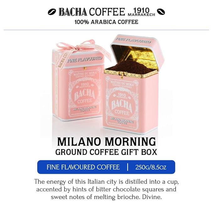 Bacha Coffee | Milano Morning Fine Flavoured Ground Beans Medium Roast 100% Arabica Specialty Coffee 250g Signature Nomad Collection Gift Box