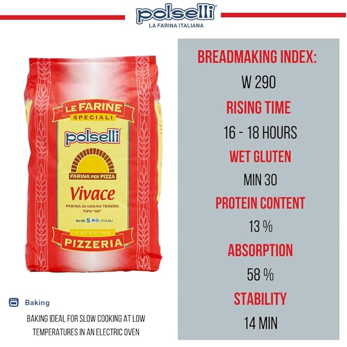 Vivace Tipo 00 Double Zero Flour OO Flour Napoletana Romana Traditional Pizza Dough Mix Pasta Bread (5 kg) 11 lbs by Polselli