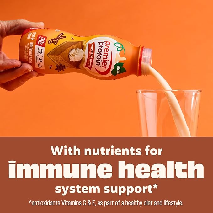 Premier Protein ShakeLimited EditionPumpkin Spice30g ProteinNo Added Sugar24 Vitamins &amp Minerals to Support Immune Health11.5 fl oz(Pack of 24)