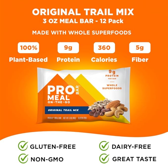 PROBAR - MEAL Bar Original Trail Mix Non-GMO Gluten-Free Healthy Plant-Based Whole-Food Ingredients Natural Energy (12 Count)