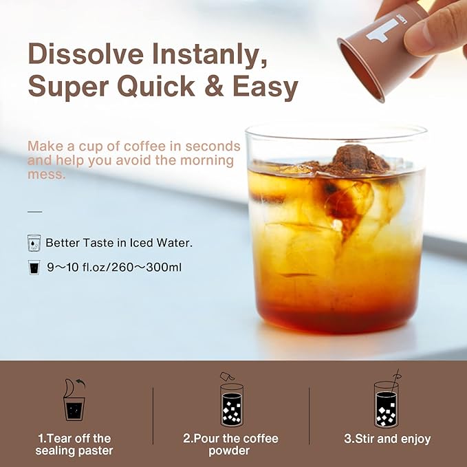 SATURNBIRD Specialty Coffee Instant Cold Brew Light Roast 100% Arabica Powder Enjoy Hot/Cold 24 Single Serves for Camping Traveling Home Office(NO.1)