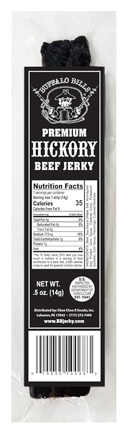 Buffalo Bills Premium Hickory Beef Jerky 20-ct Wrapped Strips (20 strips per tub)