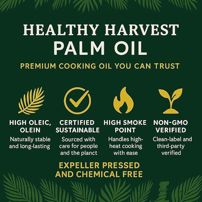 Healthy Harvest 100% Pure Palm Oil – Non-GMO Seedless Cooking Oil for Frying Baking &amp Sautéing Rich in Natural Nutrients 1 Gallon