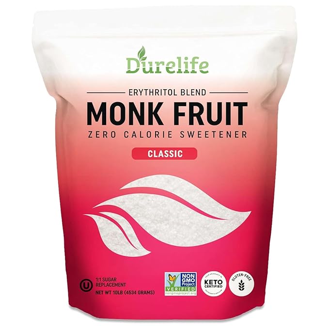 Durelife Monk Fruit Sweetener Classic - Sugar Substitute Keto Diet Friendly 1:1 Zero Calorie White Sugar Substitute Classic White - 10 lb Bulk