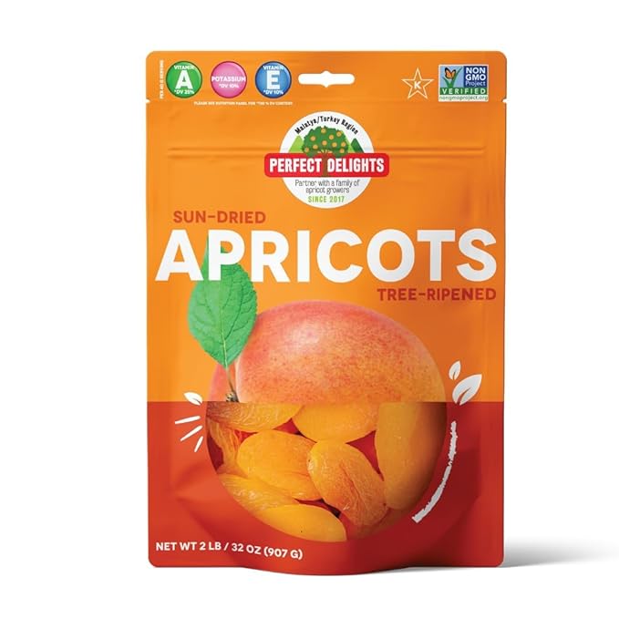 Perfect Delights Sun-Dried Turkish Apricots Vegan &amp Healthy Fruit Snack for Kids and Adults - Single Pack (32 oz)
