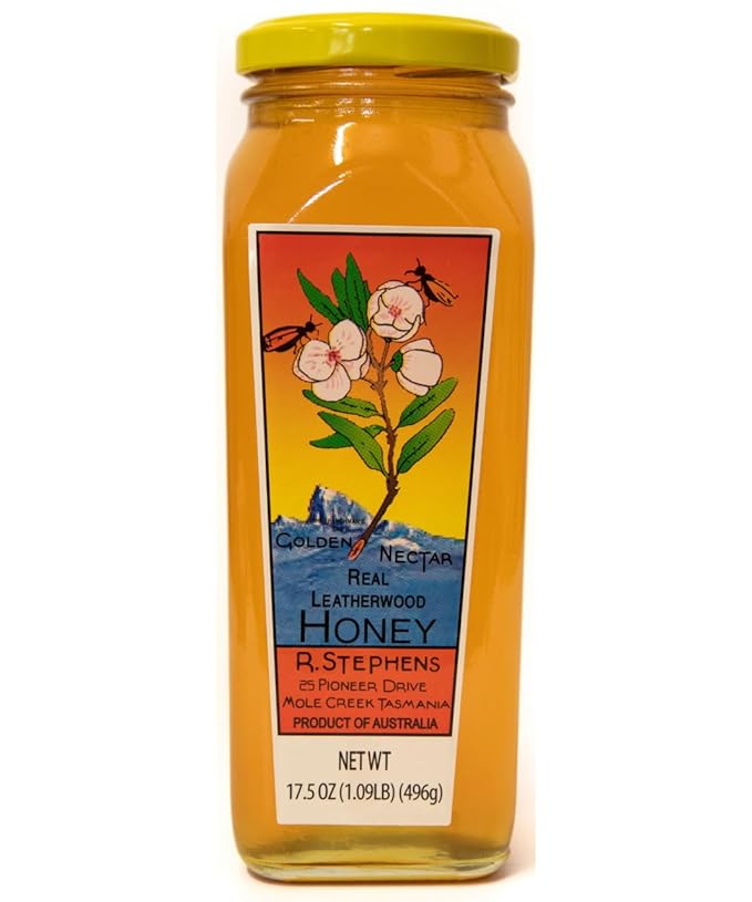 Golden Nectar Organic Leatherwood Honey by R. Stephens – 500g Jar – Product of Tasmania Australia