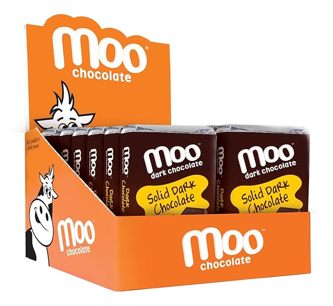 Moo Chocolates All Natural Solid Dark Chocolate Mini Bars 0.7 oz 14 ct (Pack of 1) | 100 Calorie Snacks for On-the-Go Lunchboxes Office