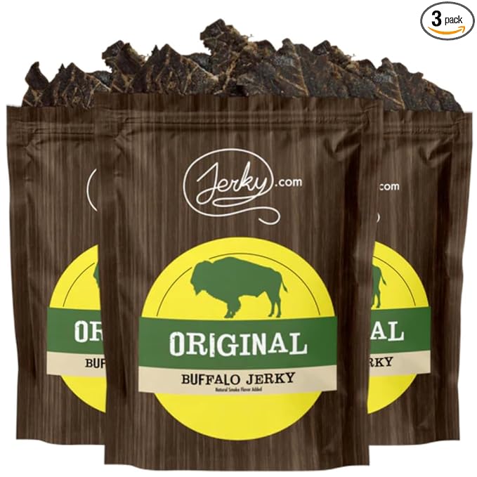 Jerky.com Original Buffalo Jerky 3-Pack - Exotic Jerky High Protein Gluten-Free All-Natural Exotic Snack - Premium Wild Game Meat - Perfect for Hiking Camping and On-the-Go 1.75oz (Pack of 3)