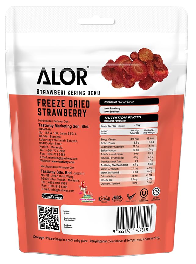ALOR 100% Natural Dried Strawberries – Unsweetened No Sugar Added Real Fruit Snack – Crispy Crunchy &amp Gluten-Free – Healthy Freeze-Dried Strawberry Slices (15 Grams x 8 Packs- Strawberry)