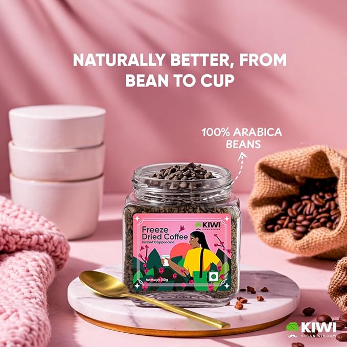 Kiwi Kisan Window - Freeze Dried Instant Coffee150gm (80+ Cups) | 100% Arabica Beans | Bold &amp Rich Taste | No Chicory - No Preservatives | Perfect for Hot &amp Cold Coffee