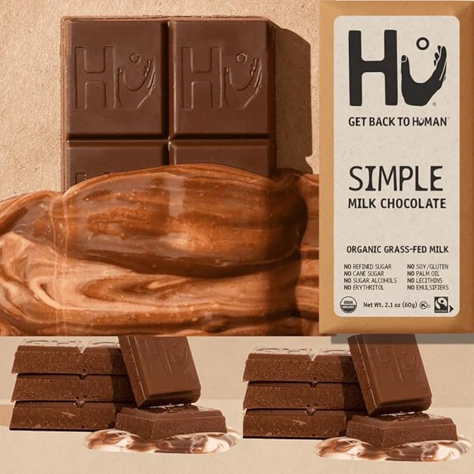 Hu Chocolate Milk Chocolate Bars Variety Pack 5 Count (Simple Hazelnut Butter &amp Hazelnut Crunch Almond Crunch Coconut Flakes Almond Crunch Chocolate Cashew Butter) | Organic Vegan Clean Ing