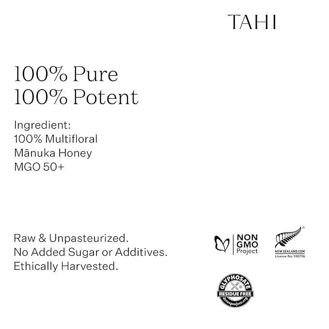 Tahi MGO 50+ Multifloral Raw Manuka Honey New Zealand - 100% Sustainable and Natural Honey - Non-GMO Glyphosate-Free and Gluten-Free - New Zealand Manuka Pure Honey - 14.1oz