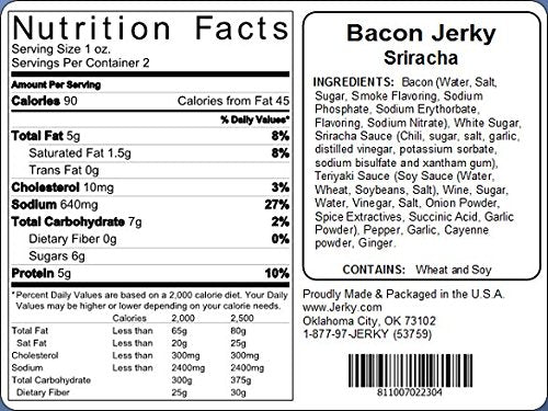Sriracha Bacon Jerky - 3 PACK - Made with REAL Bacon and Sriracha Sauce - World Famous Small Batch Bacon Jerky - 5.25 oz. total