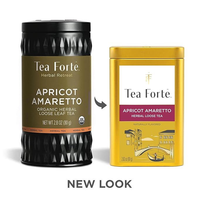 Tea Forte Apricot Amaretto Premium Loose Leaf Caffeine-Free Herbal Tea Blend Canister Makes 35-50 Cups