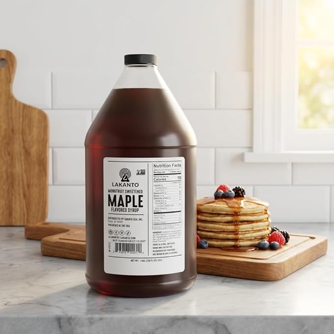 Lakanto Sugar Free Maple Flavored Syrup Sweetener with Monk Fruit and Erythritol 128 fl oz