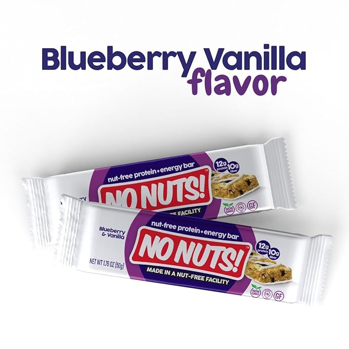 No Nuts! Blueberry &amp Vanilla Protein Bars – Nut-Free &amp School-Safe | 12g Plant Protein Vegan Gluten-Free Non-GMO Organic Kosher | 12 Count