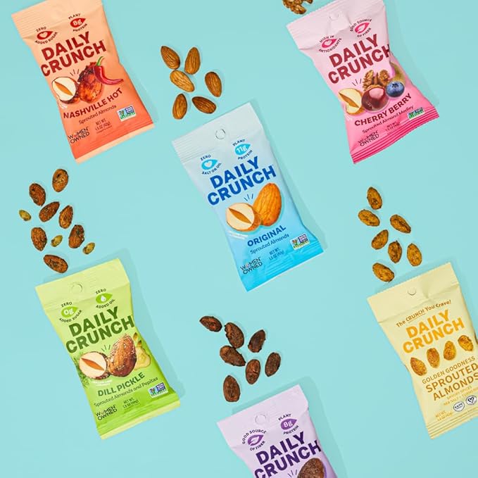 Daily Crunch Sprouted Almonds 1.5 Ounce Mini On-The-Go Bags Sprouted and Dehydrated for a Unique Crunch Keto Friendly Non-GMO (1.5 Ounce Turmeric &amp Sea Salt)