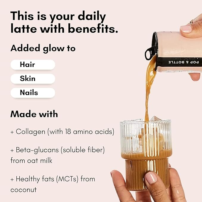 Pop &amp Bottle Classic &amp Vanilla Oat Milk Lattes - Cold Brew Marine Collagen &amp Antioxidants MCT Oil Organic Dairy Free Gluten Free Lightly Sweetened with Dates - 8 Fl Oz (Pack of 12)