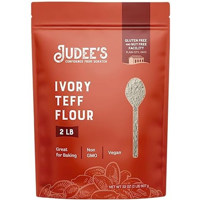 Judee's Ivory Teff Flour 2 lb - Non-GMO Vegan Made in USA - Resistant Starch - Great for Making Quick Teff Bread Injera Muffins Pancakes and Cookies - Gluten-Free and Nut-Free
