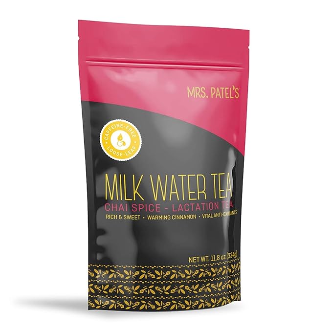 Mrs.Patel's Lactation Tea Chai Spice Blend Rich and Sweet For Breastfeeding and Pumping Moms Drink Iced or Hot Loose Leaf Caffeine-Free Gluten-Free Dairy-Free Fenugreek-Free (1 Pouch)