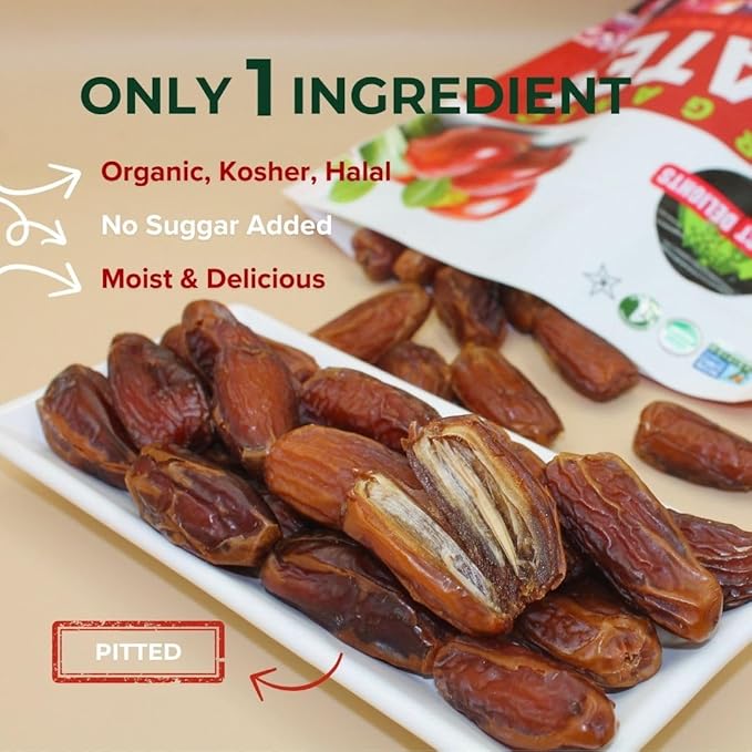 Perfect Delights Organic Dates Vegan Sun-Dried Pitted Dates Healthy Fruit Snack for Kids and Adults - Single Pack(16 oz)