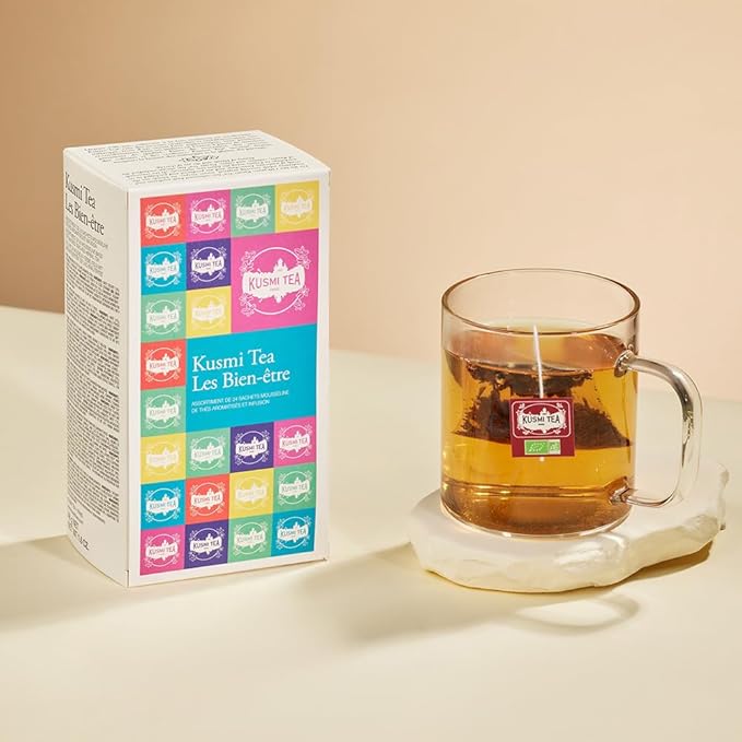 Kusmi Tea - Organic Tea Gift Set - Sampler Assortment Variety Box - Gift Idea for Men and Women - Green Tea Herbal Tea Detox - A Selection of 6 Recipes - 24 Tea Bags - Kusmi Wellness Set