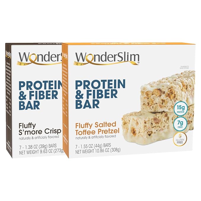 Wonderslim Protein Fiber Bar Bundle S'more Crisp &amp Salted Toffee Pretzel