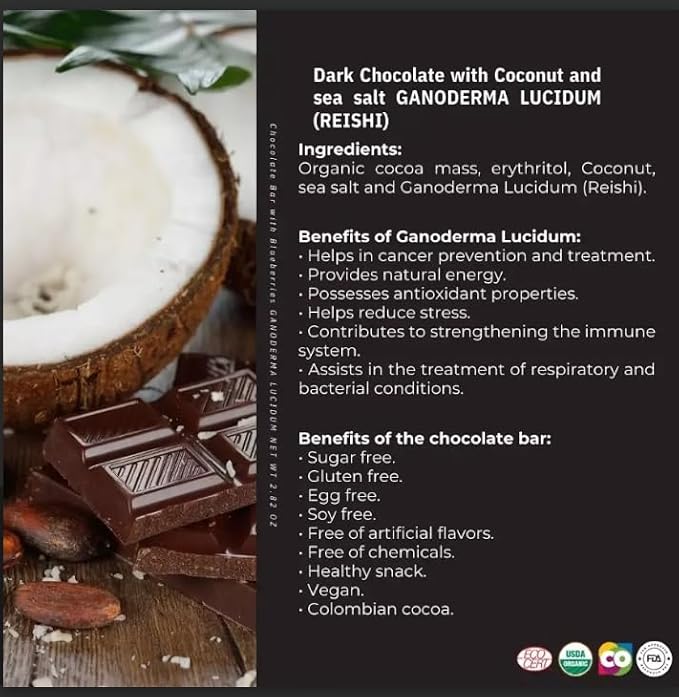 Kaffeto 70% Cacao Dark Chocolate with Reishi. 3 Bars Variety