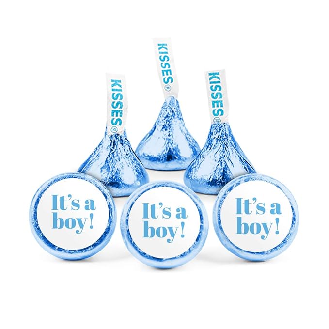 90ct Blue It's a Boy Candy Chocolate Kisses for Baby Shower Party Favors (Approx. 90 Pcs 1 lb)