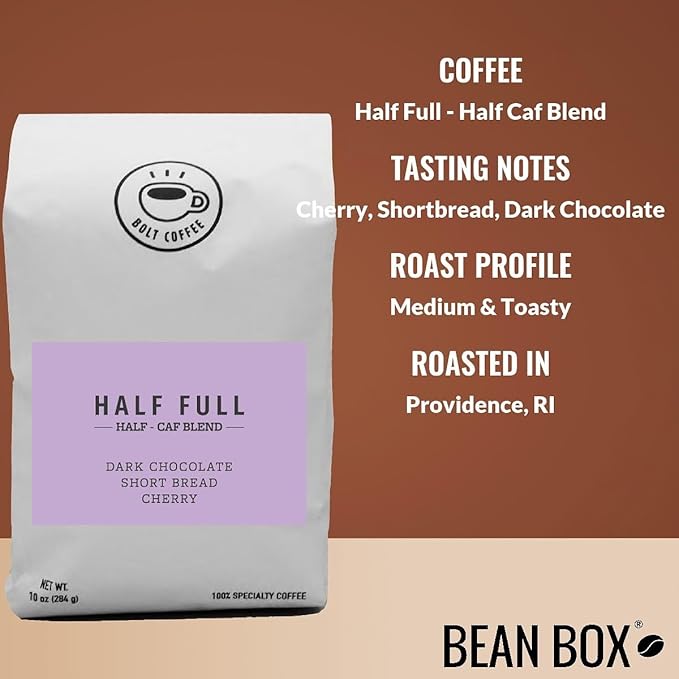 Half Full - Half Caf Blend - Roasted by Bolt Coffee Co. - Whole Bean Coffee - 12 Ounce Bag