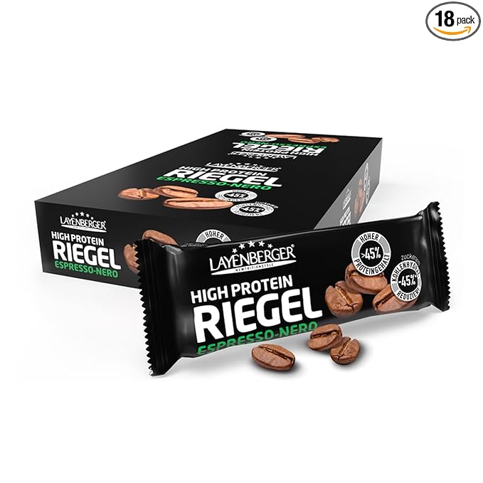 Layenberger High Protein Bar Fitness Power Bar Lots of Protein Low Sugar Pack of 18 (18 x 35 g) - Espresso-Nero