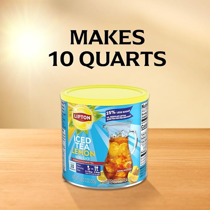Lipton Reduced Sugar Iced Tea Mix Lemon Flavor Makes 10 Quarts (Pack of 6)